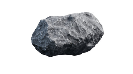 A textured, irregular gray rock is displayed against a white background, showcasing its unique surface and natural form.