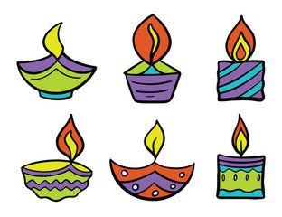 Traditional Diya Lamp with Leaves – Festive Vector Line Art