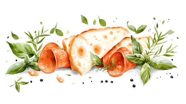 watercolor salami and bread with herbs clip art preview