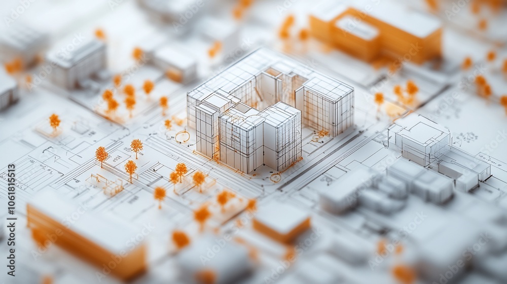 Poster a miniature cityscape with a central building surrounded by trees and other buildings.