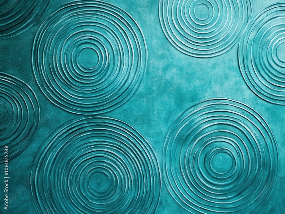 Poster Textured turquoise backdrop featuring concentric circular patterns in a modern design, ideal for contemporary art or interior decor projects