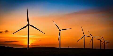 Fototapeta premium Stunning Silhouette Photography of Wind Turbines on a White Background - Renewable Energy, Sustainable Power, Eco-Friendly Concepts, Clean Energy, Nature, Modern Technology, Wind Energy