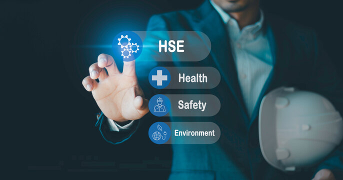 Health safety environment concept. Standard safe industrial work and industrial, Businessmen touching HSE