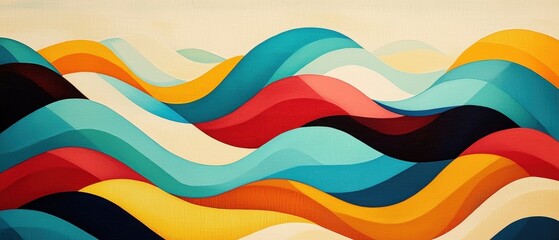 Obraz premium A colorful painting of a wave with a blue and white stripe