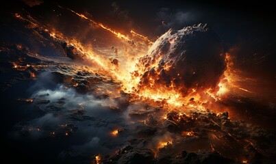 Massive Explosion of Fire and Smoke in the Sky