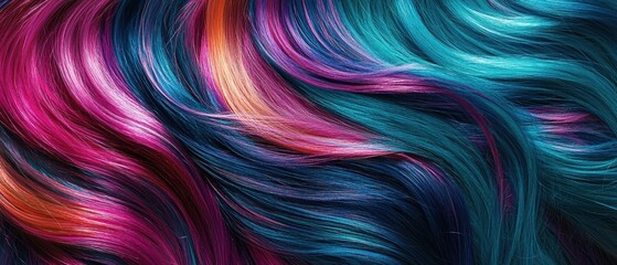 A colorful, long, curly hair with a blue and pink stripe