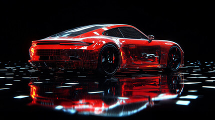 Striking Red Sports Car with Reflective Surface