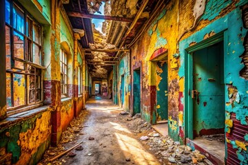Fototapeta premium Urban Exploration Photography of Cracked Surfaces, Abandoned Buildings, and Weathered Textures in Cityscapes for Adventurous Souls Seeking Hidden Gems and Urban Decay Aesthetic