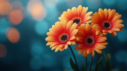 Vibrant Orange Gerbera Daisies on Teal Background