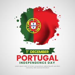 Portugal independence day banner post background with abstract grunge brush national flag color