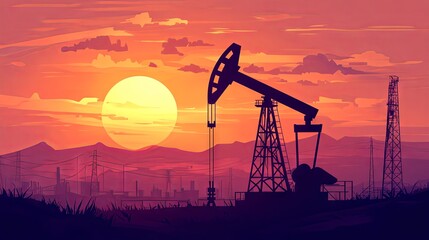 Silhouette of an Oil Rig at Sunset