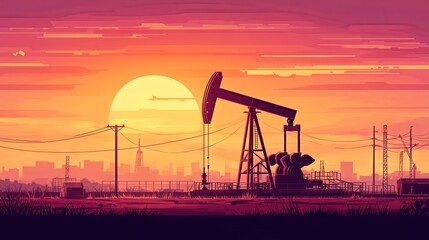 Silhouette of an Oil Rig at Sunset