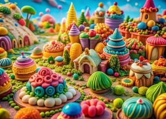 Vibrant and Whimsical Dough Creations: A Colorful Dreamland of Pastry Delights and Culinary Artistry in High Depth of Field Imagery