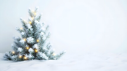 Christmas and New Year holiday background. Xmas greeting card. Spruce tree on white creased background.