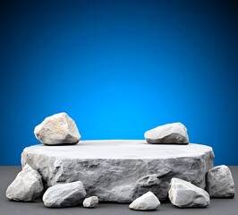 Stone Platform On Blue Background For Product Display