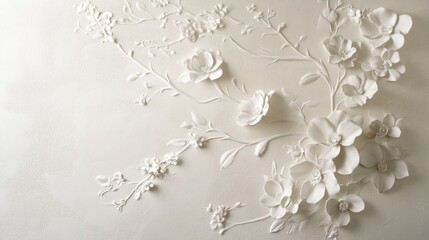 Subtle textured wall with embossed floral designs in muted tones, evoking classic elegance