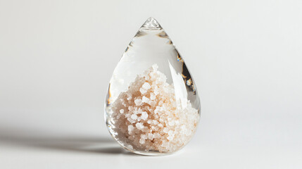 Crystal Clear Water Drop with Salt Crystals - Symbolizing Desalination and Water Purification