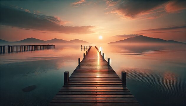 Wooden Pier Reaching into Still Waters