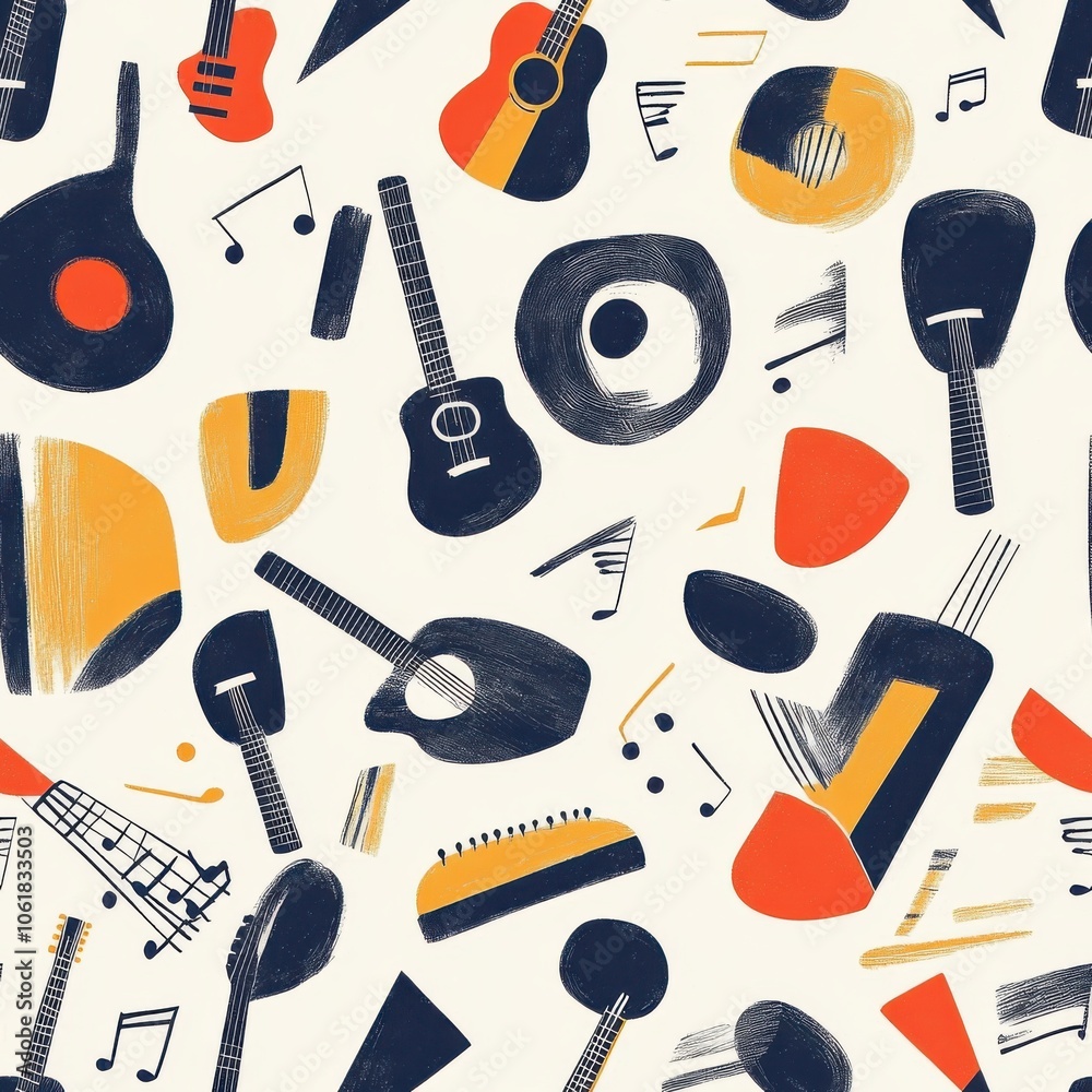 Aufkleber colorful pattern featuring music notes and various guitars creating a vibrant artistic design ideal 