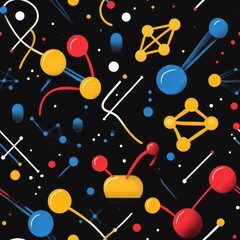 Colorful abstract molecular pattern showcasing dynamic scientific elements on a dark background, perfect for various design applications