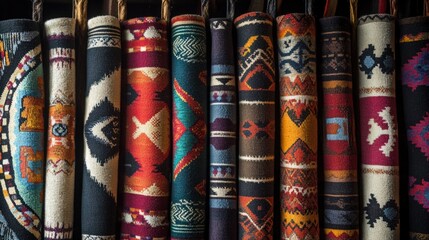 Abstract Native American blanket patterns with bright colors and geometric shapes, symbolizing warmth and heritage