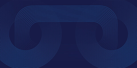 Abstract blue glowing geometric lines on dark blue background. Modern shiny blue circle lines pattern. Futuristic technology concept.