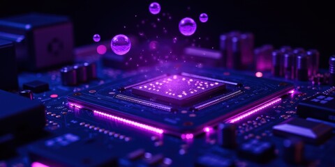 Fototapeta premium Abstract Circuit Board with Glow and Bubbles