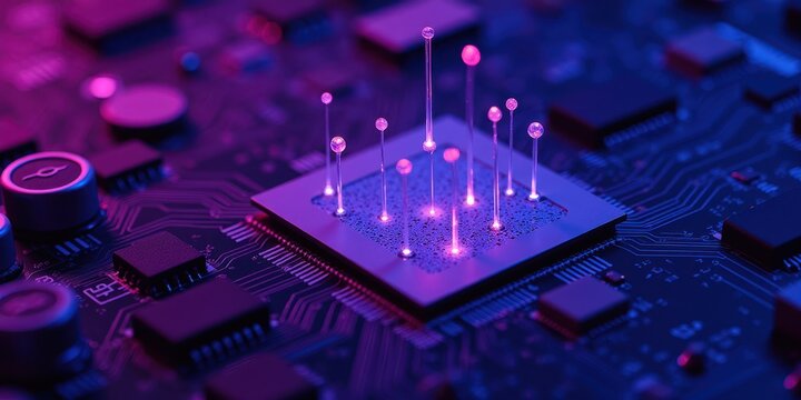 Abstract Close-Up of Circuit Board with Colorful Lights