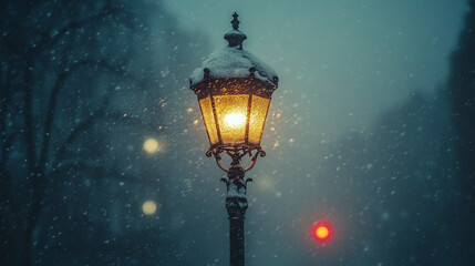 Street lamp in the park close-up