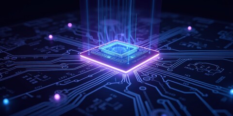 Obraz premium Futuristic Circuit Board with Glowing Processor Elements