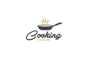 A sleek logo featuring a frying pan with steam, perfect for cooking blogs or culinary brands, emphasizing warmth and creativity