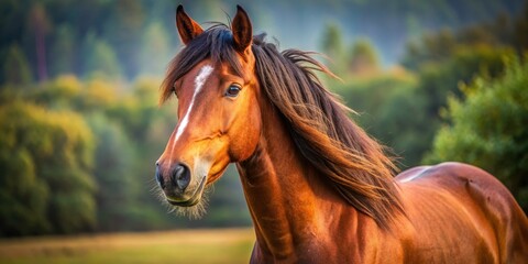 Elegant Brown Horse Portrait - Stunning Equine Photography, Majestic Animal Close-Up, Natural Beauty, Captivating Details, Horse Lovers, Farm Life, Wildlife Photography, Nature's Grace