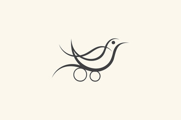 Bird logo with stylized lines and wheels symbol. © Work Smartly