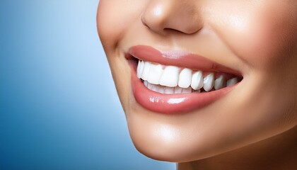 Obraz premium Beautiful white teeth, women's shining smile, dental health, closeup