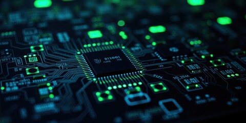 Fototapeta premium Close-up of a Circuit Board with Green LED Lights