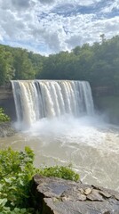 Fototapeta premium A stunning view of Cumberland Falls cascading amidst lush greenery during daylight