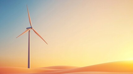 Fototapeta premium A serene landscape featuring a single wind turbine against a vibrant sunset. Ideal for sustainability and renewable energy themes.