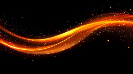 Abstract Orange Sparkles and Light Waves on Black Background