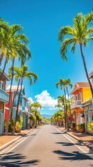 Obraz premium Explore the vibrant streets of a historic coastal town lined with colorful homes under a clear blue sky