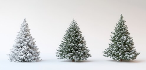 Fototapeta premium A set of four Christmas trees with lights and ornaments. Happy New Year.