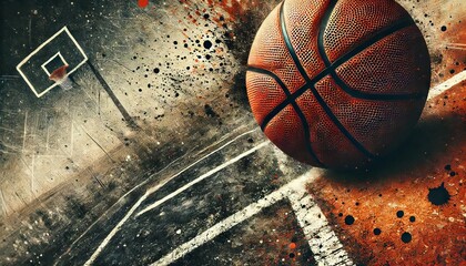basketball with a rugged, textured surface set against a gritty background that resembles a weathered basketball court