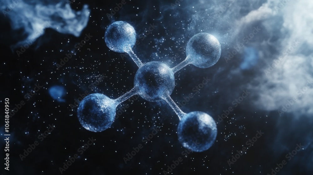 Poster A stunning visualization of a simple organic molecule floating in a cosmic background during a starry night