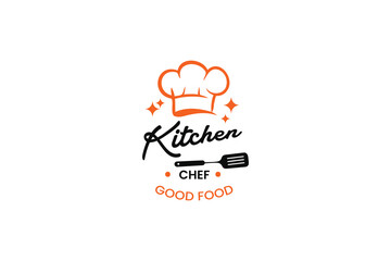 Cheerful kitchen logo highlighting delicious food and cooking