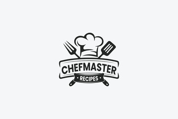 A creative logo design featuring cooking utensils and a chef hat