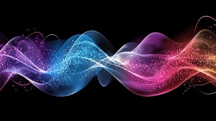 Fototapeta premium Abstract Colorful Glowing Waves with Sparkle Effect on Black Background