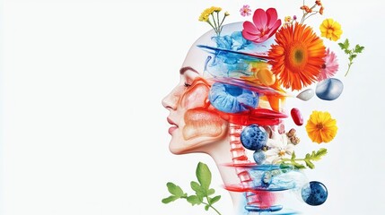 Woman's Face with Flowers and Colored Layers