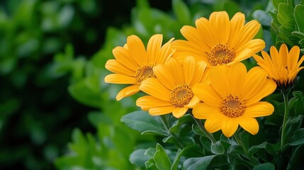 Obraz premium Vibrant Yellow Flowers in Green Foliage
