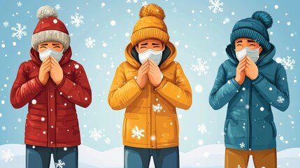 Winter Cold Protection   People Wearing Masks in Snowy Weather