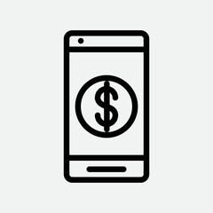 Money on mobile screen income symbol icon vector