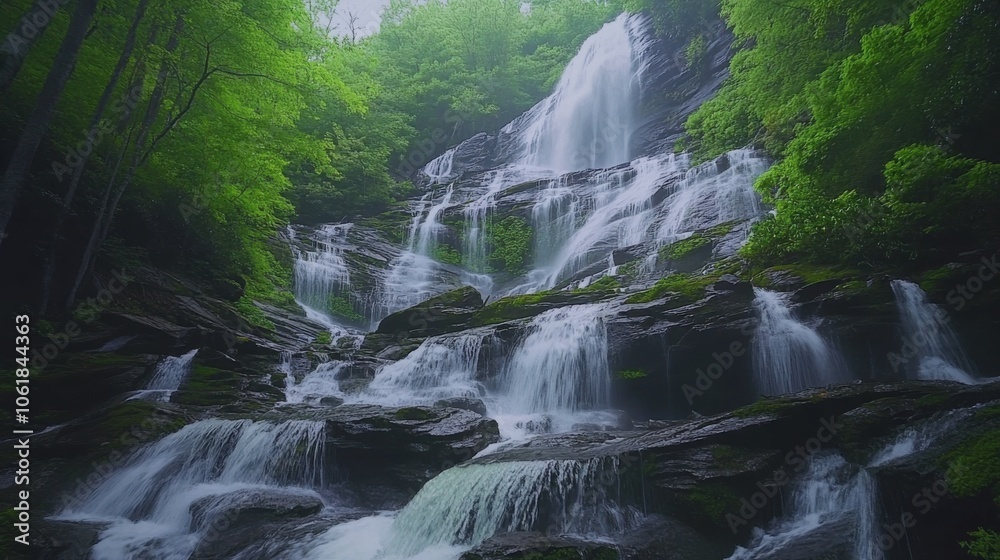 Aufkleber amicalola falls cascading through lush greenery, presenting a serene natural wonder in the heart of 